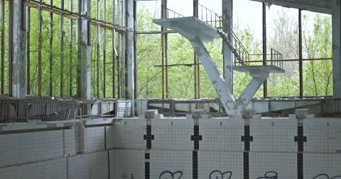 Abandoned swimming pool in Pripyat Stock Footage 200944658