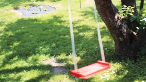 Abandoned swinging swing on a tree in the garden Stock Footage 245554436