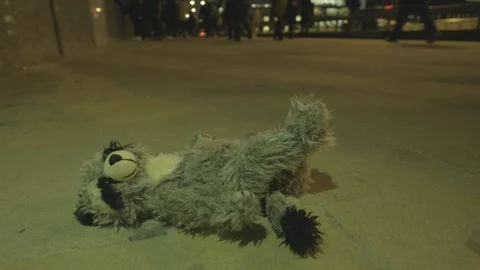 Abandoned teddy bear at night Video stock 97763302