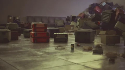 Abandoned terminal with retro tones and resting baggage pieces Stock Footage 338342015