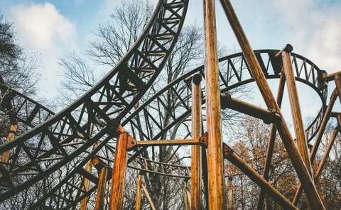 Abandoned theme park roller coaster ride Stock Photos