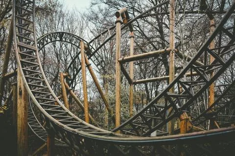 Abandoned theme park roller coaster ride Stock Photos