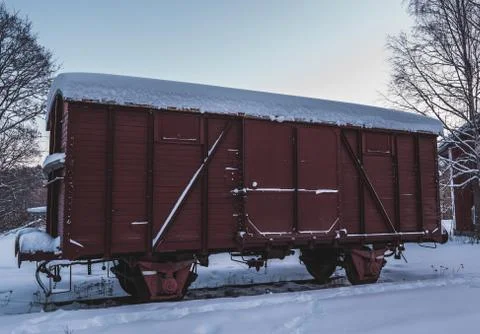 Abandoned train car in winter Stock Photos