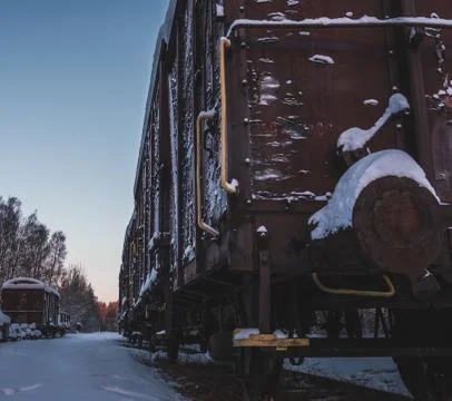 Abandoned train car in winter Stock Photos