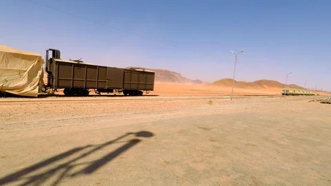 An abandoned Train in the desert in Jordan Stock Footage 103210528