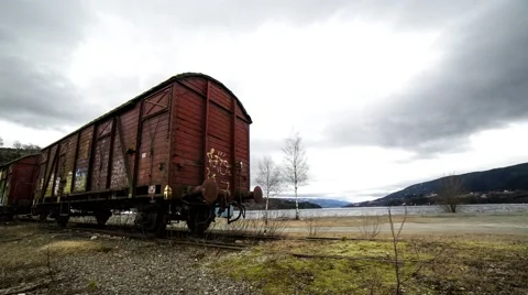 Abandoned train by the harbour Stock Footage 62019576