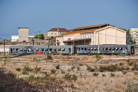 Abandoned train, old train station of Barreiro, Lisbon, Portugal Stock Photos