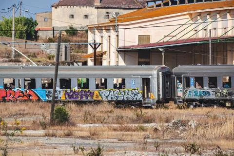 Abandoned train, old train station of Barreiro, Lisbon, Portugal Stock Photos