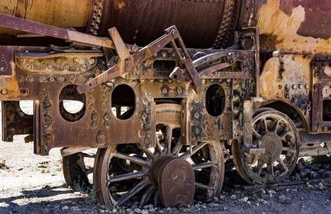 Abandoned train at the Train Graveyard in the Bolivia Salt Flats Stock Photos