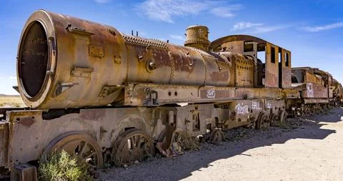 Abandoned train at the Train Graveyard in the Bolivia Salt Flats Stock Photos