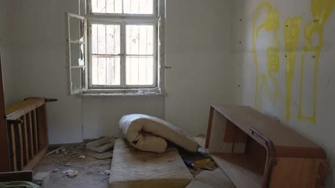 Abandoned trashed room in an apartment building Stock Footage 186021546