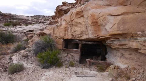 Abandoned Uranium Mine Dwelling in Wild American West Long Shot Stock Footage 40973524