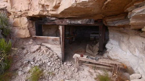Abandoned Uranium Mine Dwelling in Wild American West Locked Down Shot Stock Footage 40973534