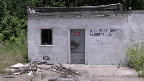 Abandoned US post office building in Alberta, Alabama with gimbal video Stock Footage 243959322