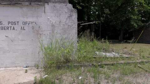 Abandoned US post office building in Alberta, Alabama with gimbal video Stock Footage 243959562