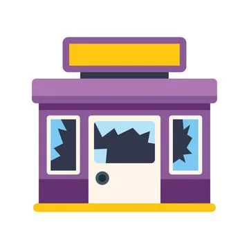 Abandoned vandalized store with broken windows and blank sign Ilustración de archivo