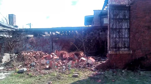 Abandoned, Warehouse With A Collapsed Wall and Roof, Bricks, Harvey IL 스톡 동영상 246628583