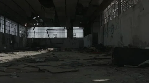 Abandoned Warehouse. Factory in ruins. Stock Footage