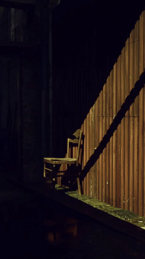 Abandoned warehouse interior with reflections and dim lighting at night Stock Footage 326153323