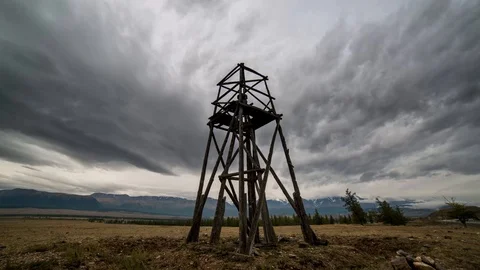 Abandoned watchtower in the wilderness Stock Footage 94691738