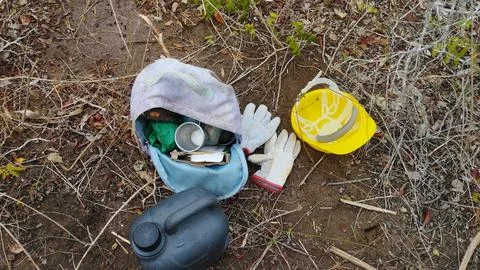 Abandoned Work Gear On The Ground Stock Photos