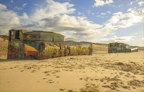 Abandoned workd war 2 guun turrets Stock Photos