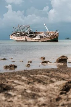 Abandoned wrecked ship Stock Photos