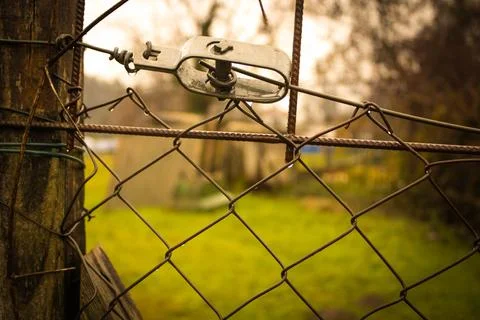 Abandoned zone with rusty chain and padlock Stock Photos
