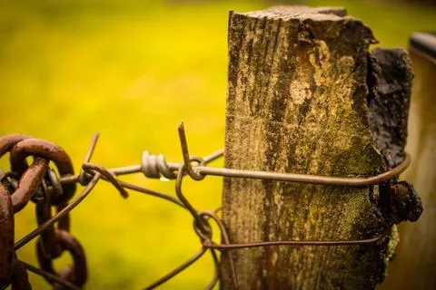 Abandoned zone with rusty chain and padlock Stock Photos