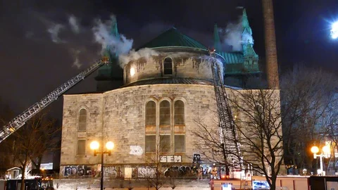 Abandonned church on fire Stock Footage 105346349
