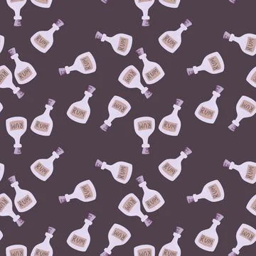 Abatract pirate drink seamless pattern with rum bottle elements. Stock Illustration