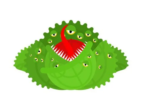 ?abbage monster. Angry Vegetable with teeth. Hungry Alien Food vector illustr 스톡 일러스트