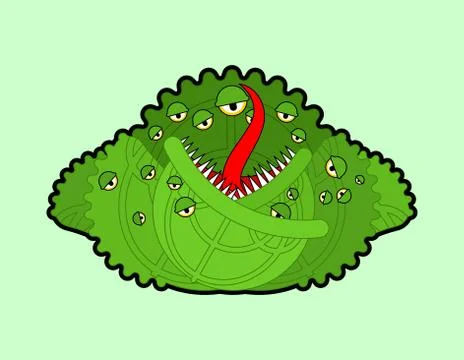 ?abbage monster GMO mutant. Angry Genetically modified Vegetable with teeth.  Illustrazione stock