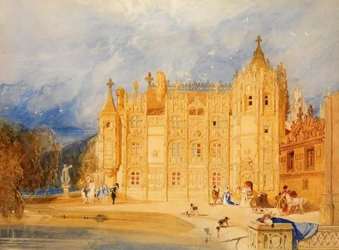 The Abbatial House Saint Ouen Abbey Church an important Gothic church in Rouen Stock Illustration