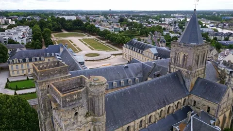 Abbaye aux Dames or Abbey women with Parc Michel D'Ornano in background at Stockbeeldmateriaal 288022682