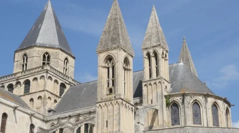 Abbaye-aux-Hommes William the Conqueror abbey church slow tilting 4k 3840X216 Stock Footage 51848960