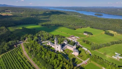 Abbaye de Saint Benoit du Lac, Memphremagog, Quebec, Canada Stock Footage 220094937
