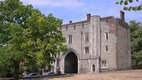 Abbey Gateway St Albans Historic Monastery Entrance in Summer Sun Video stock 345010539