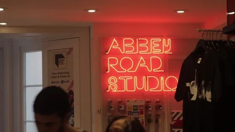Abbey Road Studios Neon Sign Inside Gift Shop London UK Stock Footage 334262189