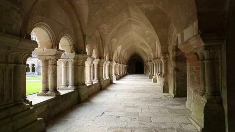 Abbey stone corridor Stock Footage 77333878