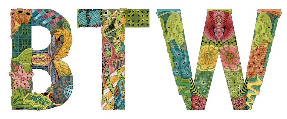 Abbreviation BTW. Vector decorative zentangle object Stockillustratie