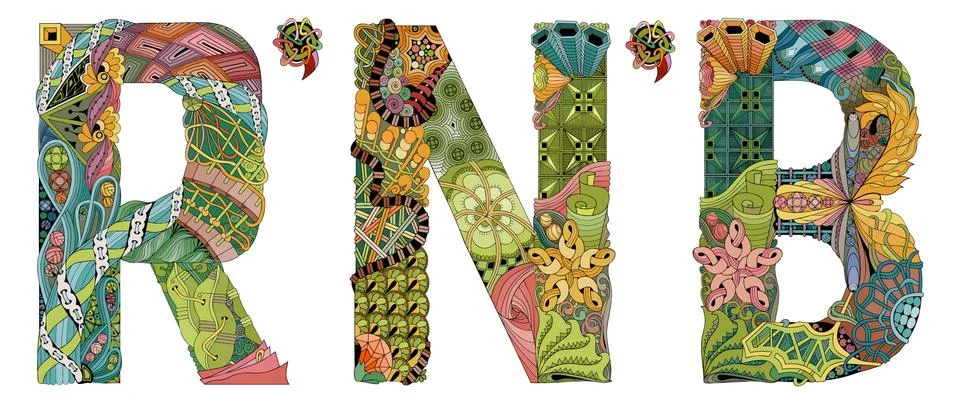 Abbreviation dance RNB. Vector decorative zentangle object Stock Illustration