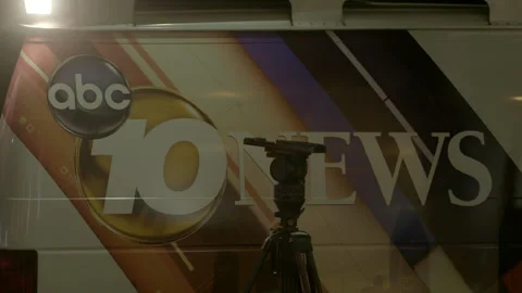 ABC 10 News Broadcast Van Parked at Night Stock Footage 343095532
