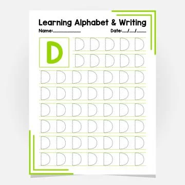 Abc Alphabet Tracing Practice. Letter D.Worksheet Educational Coloring Book.. Stock Illustration