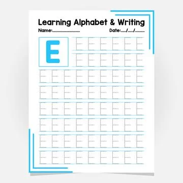 Abc Alphabet Tracing Practice. Letter E.Worksheet Educational Coloring Book.. Stock Illustration