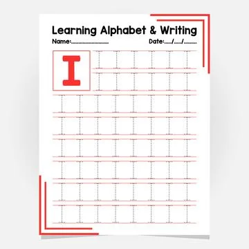 Abc Alphabet Tracing Practice. Letter I.Worksheet Educational Coloring Book.. Stock Illustration
