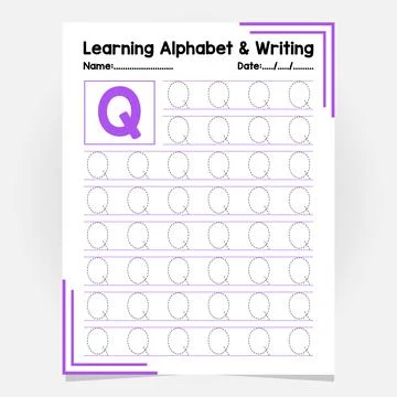 Abc Alphabet Tracing Practice. Letter Q. Worksheet Educational Coloring Boo.. Stock Illustration