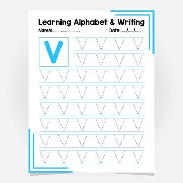 Abc Alphabet Tracing Practice. Letter V. Worksheet Educational Coloring Boo.. Stock Illustration