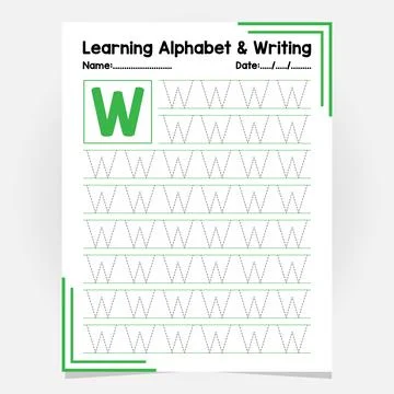 Abc Alphabet Tracing Practice. Letter W. Worksheet Educational Coloring Boo.. Stock Illustration