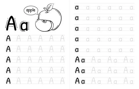 ABC Alphabets Tracing Book Interior For Kids. Children Writing Worksheet With Stock Illustration